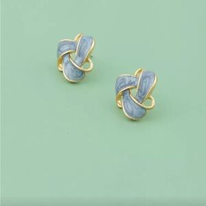Elegant Gold and Blue Knot Earrings